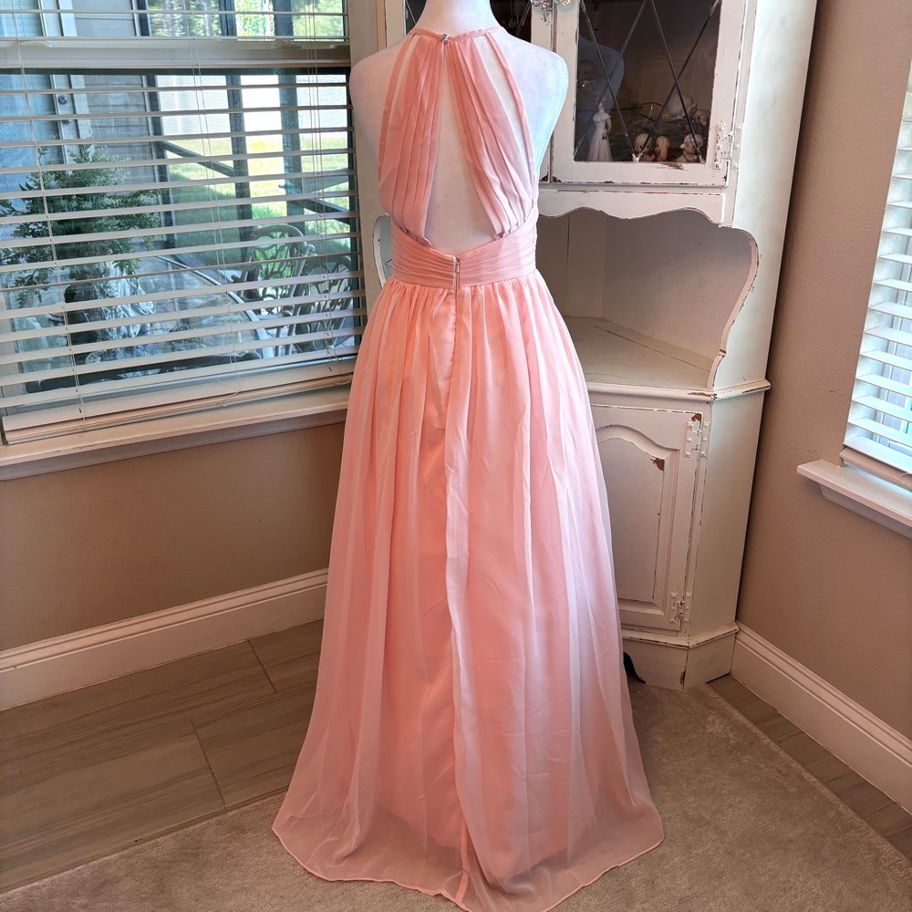 NEW, Peach Dress, Peach Prom Dress, Chiffon Dress, Halter Dress, NWOT Size L/12 - Picture 5 of 9